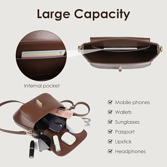 Leather Shoulder Bags for Women, Small Purse Structured Handbags Shoulder Bag with Removable Adjustable Straps Genuine Leather