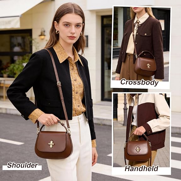 Leather Shoulder Bags for Women, Small Purse Structured Handbags Shoulder Bag with Removable Adjustable Straps Genuine Leather