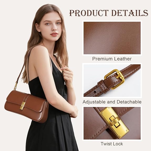 Shoulder Bag for Women, Genuine Leather Crossbody Bag Handbag with Removable Adjustable Straps | Shoulder Purse