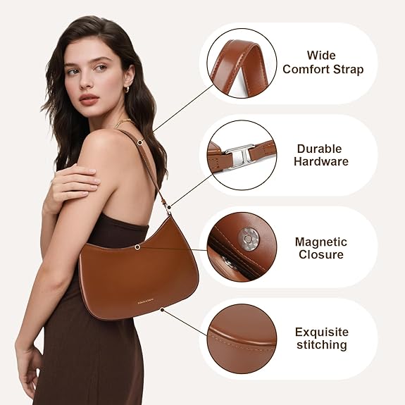 Leather Shoulder Bags for Women, Cute Purses Everyday Trendy, Women's Small Tote Handbags with Magnetic Closure | Genuine Leather