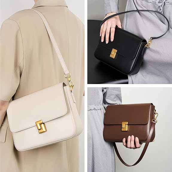 Leather Shoulder Bags for Women,  adjustable strap, detachable strap, travel purse, lightweight, metal feet