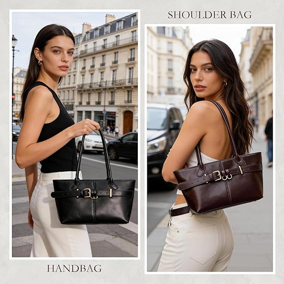 Leather Tote Bag for Women, Shoulder Bag for Everyday, Classic Top-Zip Handbags | Genuine Leather, Tote Bag