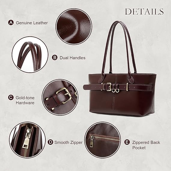 Leather Tote Bag for Women, Shoulder Bag for Everyday, Classic Top-Zip Handbags | Genuine Leather, Tote Bag